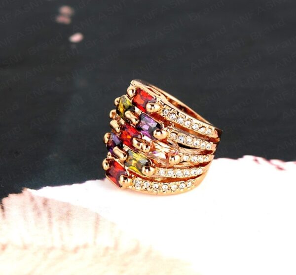Colorful Zircon Ring Real 18K Gold Plated Multi-layer Engagement Ring - Image 4