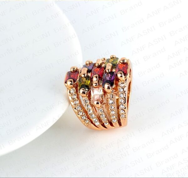 Colorful Zircon Ring Real 18K Gold Plated Multi-layer Engagement Ring - Image 5