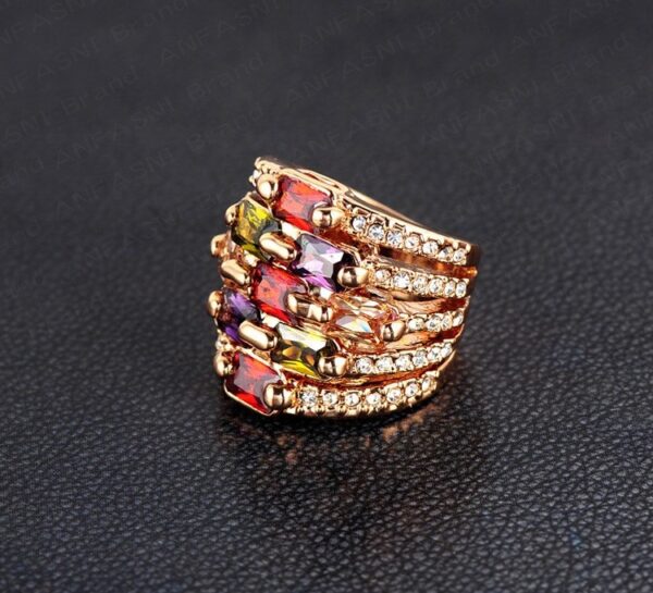Colorful Zircon Ring Real 18K Gold Plated Multi-layer Engagement Ring - Image 6