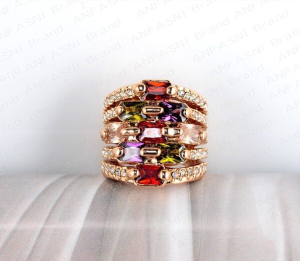 Colorful Zircon Ring Real 18K Gold Plated Multi-layer Engagement Ring - Image 7