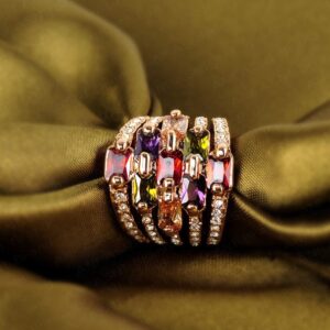 Colorful Zircon Ring Real 18K Gold Plated Multi-layer Engagement Ring