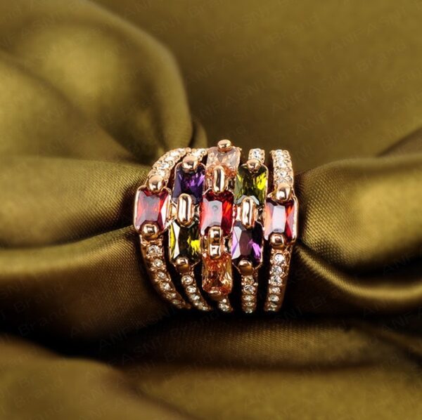 Colorful Zircon Ring Real 18K Gold Plated Multi-layer Engagement Ring