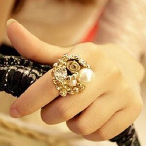 Vintage rose pearl open ring female finger ring