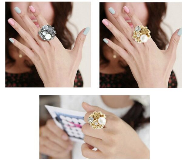 Vintage rose pearl open ring female finger ring - Image 3