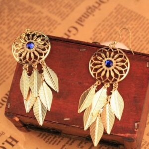 Vintage Rhinestone Leaves Tassel Earrings