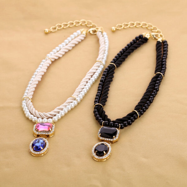 Hand Woven Rope Short Design Crystal Pendant Necklace