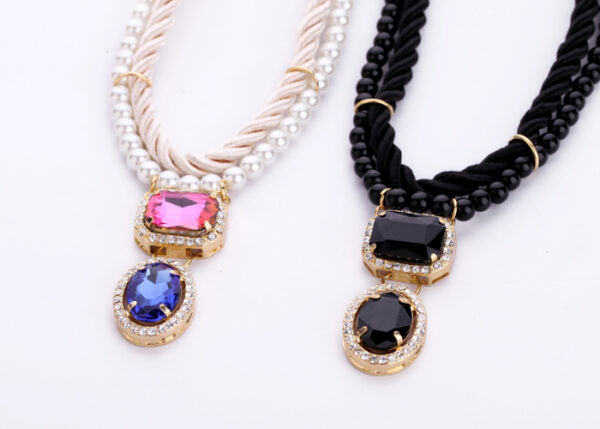 Hand Woven Rope Short Design Crystal Pendant Necklace - Image 5