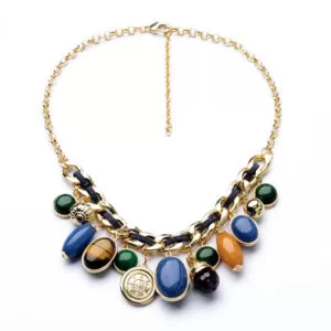 Blue Round Stone Pendant Opal Necklace