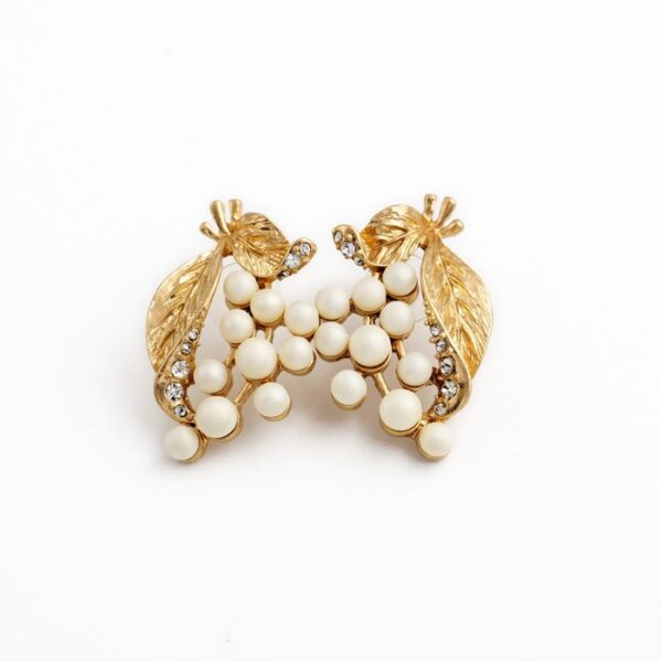 Stud Earrings Gold Color Leaf White Beads Women Earrings