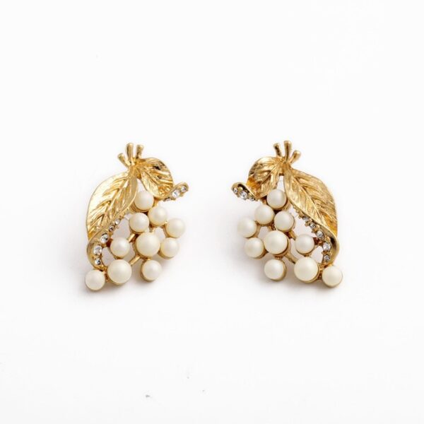 Stud Earrings Gold Color Leaf White Beads Women Earrings - Image 2