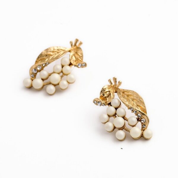 Stud Earrings Gold Color Leaf White Beads Women Earrings - Image 3