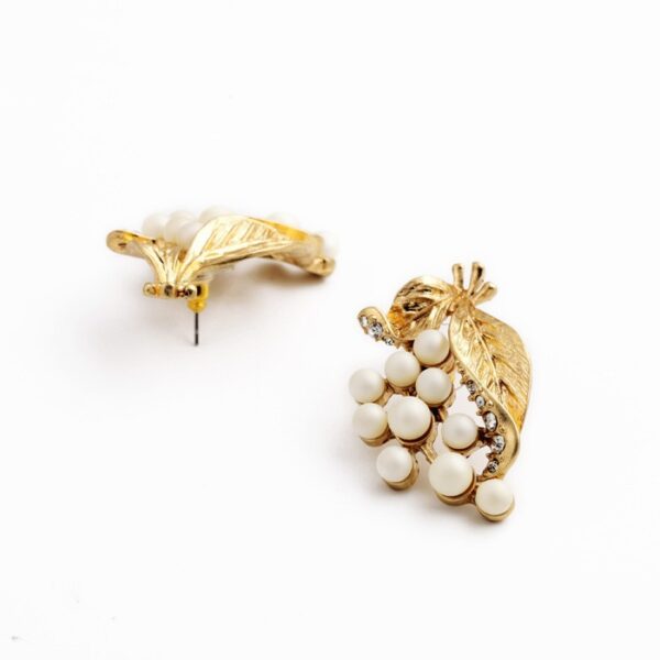 Stud Earrings Gold Color Leaf White Beads Women Earrings - Image 6
