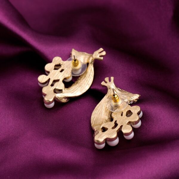 Stud Earrings Gold Color Leaf White Beads Women Earrings - Image 7