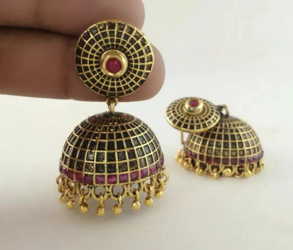 Black Magic Jhumka with Pink Border