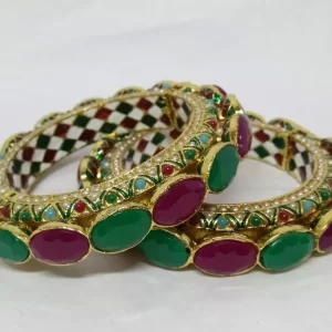 Majestic Maroon and Green Stone Bangles