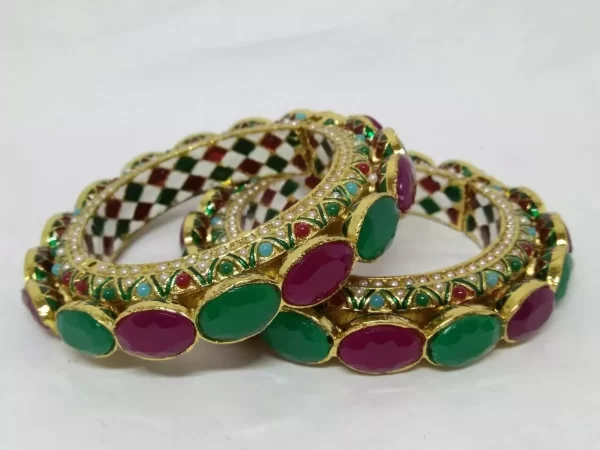 Majestic Maroon and Green Stone Bangles