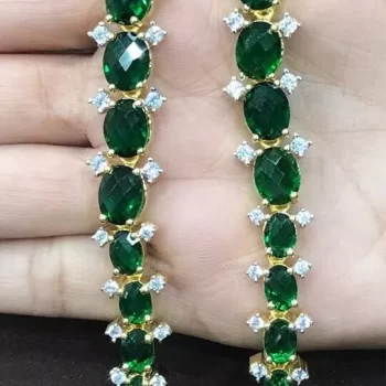 Linear Green Crystal Dangle Earrings